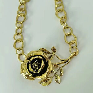 Rose Elegance Gold Bold Floral Statement Necklace